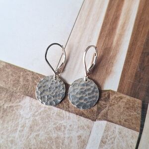 Vintage Silver Hammered Disc Drop Earrings